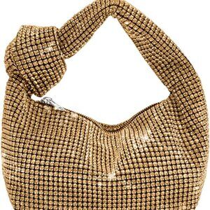 Bling Full Glitter Knotted Handbag for Women Crystal Rhinestone Hobo Dumpling Ba